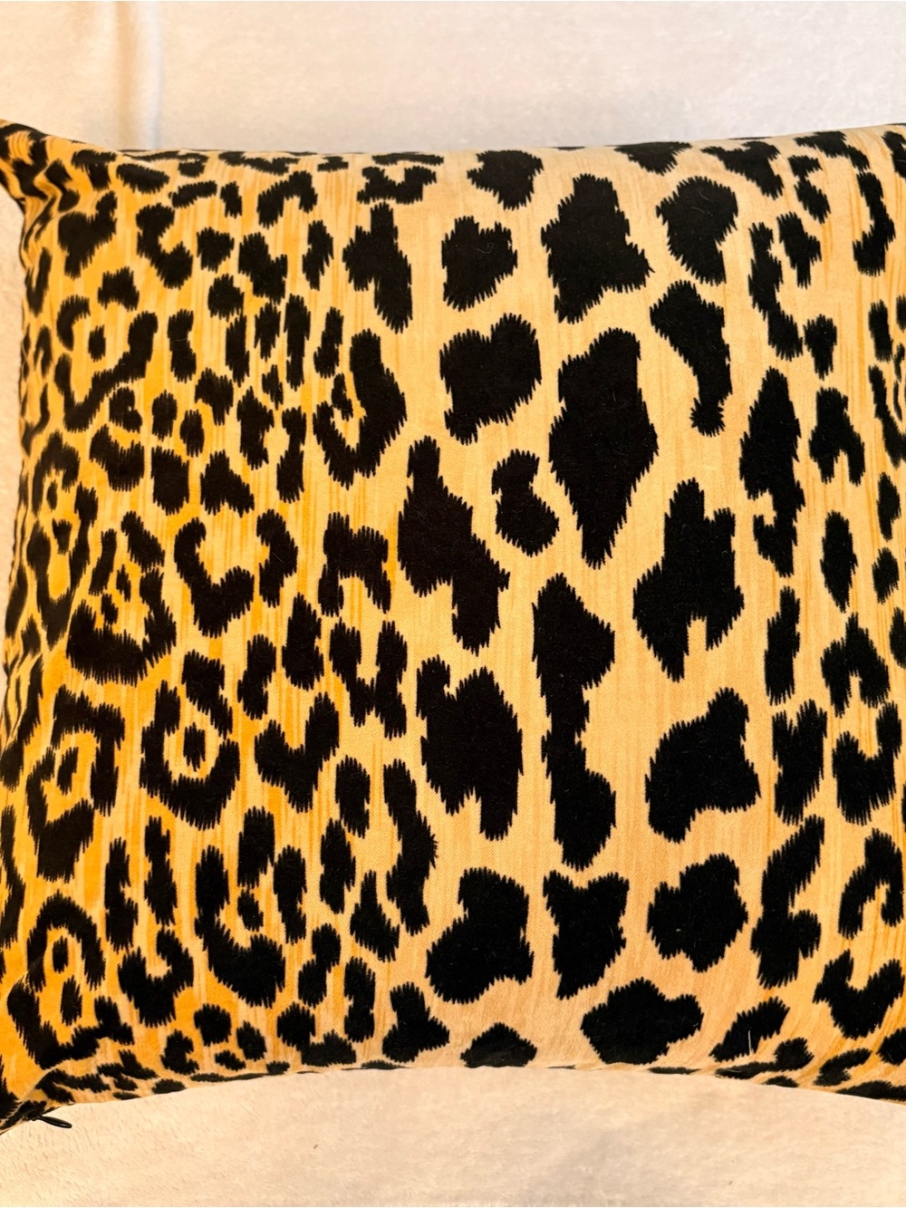 Leopard Print Velvet Accent Pillow Black & Golden Tan 20 x 20